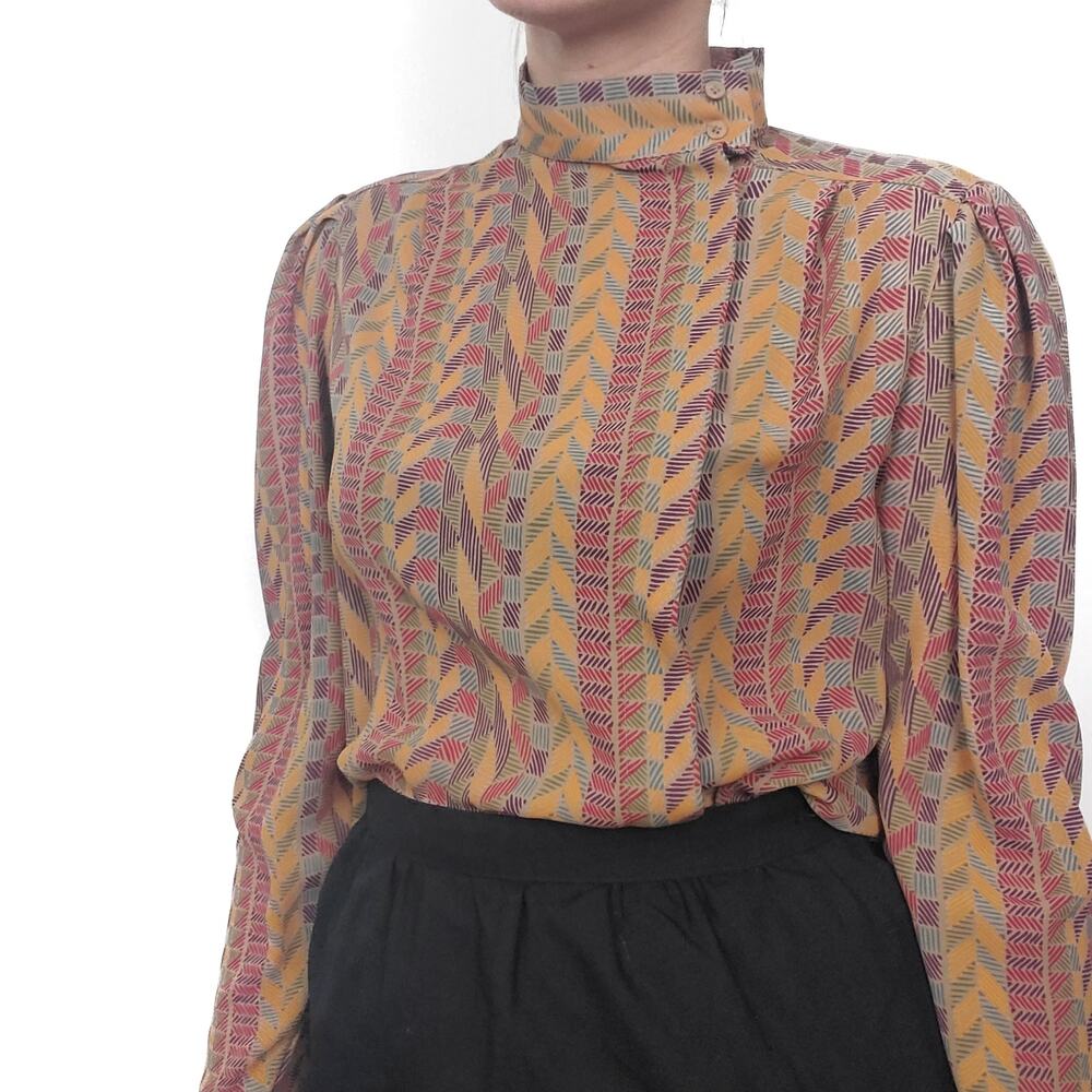 Vintage 80s Funky Pattern Sheer Blouse Top Regina Porter 8 Medium